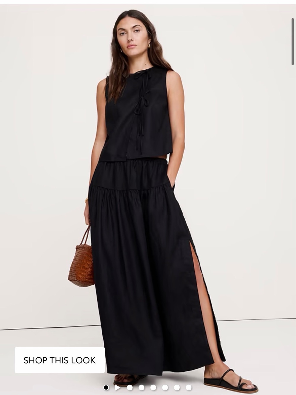 Black Linen Tiered Maxi Skirt with Side Slits